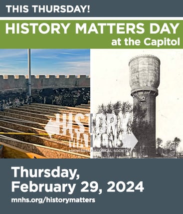 History Matters Advocacy Day-Composite image of Brainerd Water Tower historic photo and current under restoration photo