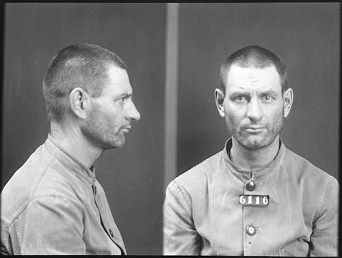 Mug shots side and front of prisoner