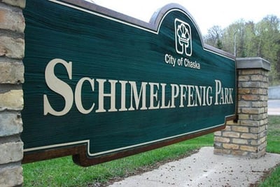 Park sign saying - Schimelpfenig Park, City of Chaska