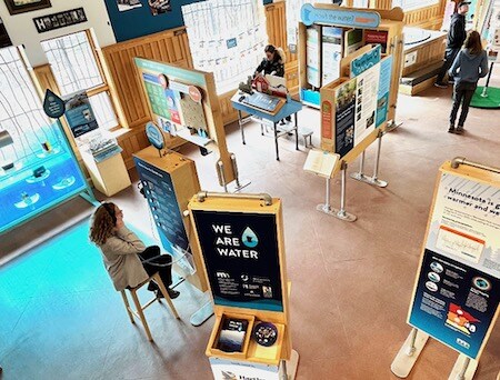 Looking down on traveling exhibit displays