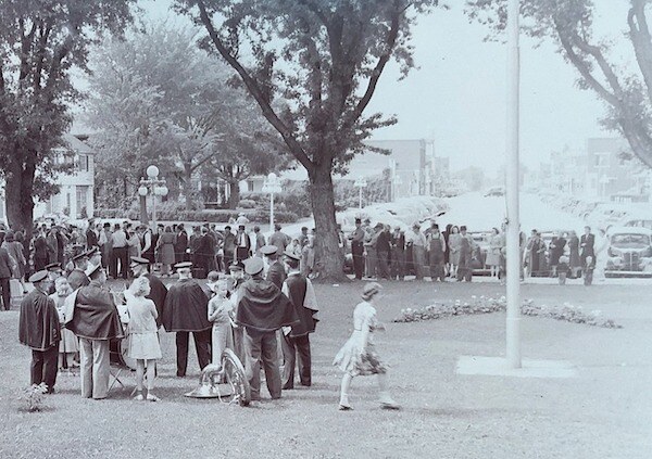 Marching band at rest in a park