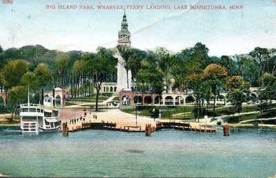 Post card -BIG ISLAND PARK, WHARVES,| FERRY LANDING, LAKE MINNETONKA, MINN