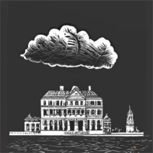 Illustration of a dark ominious cloud above museum