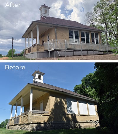 Before and After photos showing San Francisco Township Town Hall