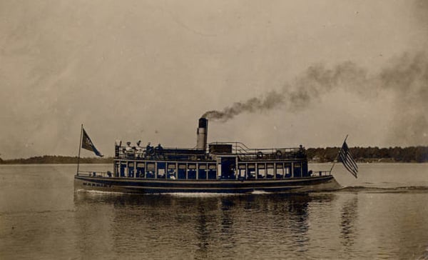 black and white photo of the Trolley Boat HARRIET ca.1900