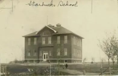 Vintage photo of two-story school mistakenly identified as Starbuck School