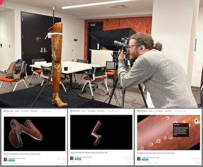 Photographing artifical leg and three inline images of 3D models on Sketchfab