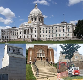Composite photo of State_Capitol with Silo, church and a Courthouse under construction