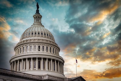 The Washington Capitol dome against a calico colored sky
