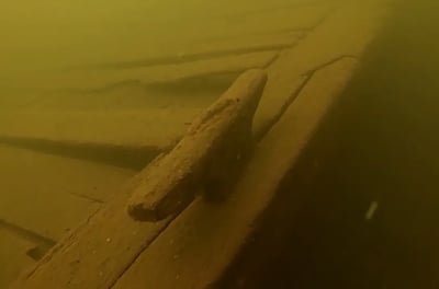 Underwater photo of cleat on a sunken boat