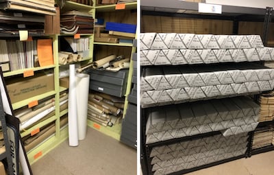 Storage of the museums oversized collections before and after photos