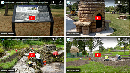 YouTube video screen shots of local TV news coverage of park restoration