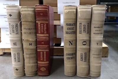 Photo of old probate court register record books
