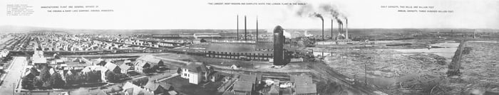 Panoramic view of the Virginia and Rainy Lake Lumber Company Saw mill