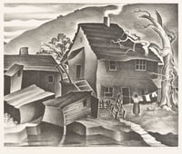 Black and white lithograph print on paper of Swede Hollow, ca. 1936