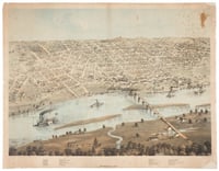 Color lithograph map of downtown St. Paul and West Side Flats, 1867. Lithograph by Albert Ruger.