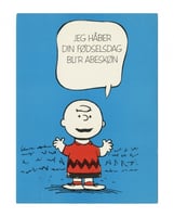 Swedish birthday postcard with Charlie Brown illustration