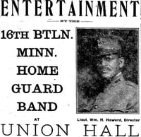 An advertisement for a concert put on by the Sixteenth Battalion Band from the St. Paul Appeal, October 25, 1919. The band was led by Lieutenant William Howard.