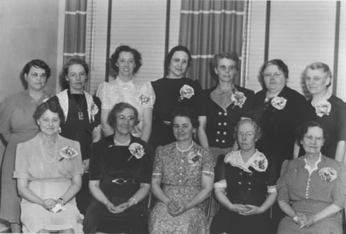 Black and white photograph of Former Crookston BPW presidents, 1942.