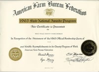 National Farm Bureau certificate recognizing the West Polk County Farm Bureau’s 719 members, 1963.