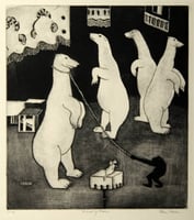Dancing Bears, undated. Etching on paper by Clara Mairs.