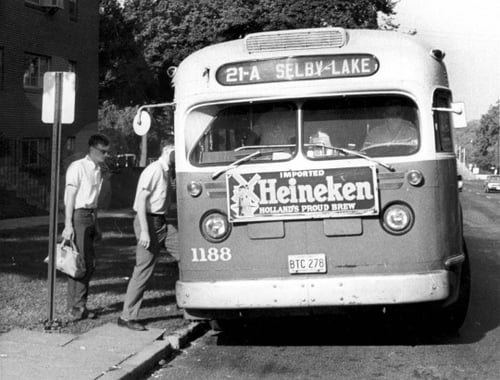 Aging bus operated by Twin City Lines, ca. 1960s. Photo by the St. Paul Pioneer Press used with permission.
