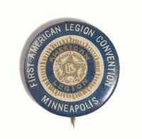 Color image of a First American Legion Convention Button, 1919.