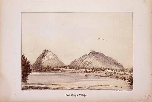 Color lithograph of Red Wings village in 1855.