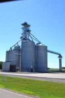 Color image of a grain elevator in Dovray, 2016.