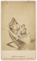 Photograph of Ojibwe women harvesting wild rice c.1885.