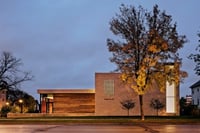 Color image of the Front of B’nai Israel Synagogue and Dan Abraham Cultural Center, c.2013.