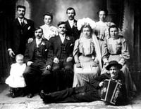 Black and white photograph of a Slovenian wedding in Eveleth, 1908