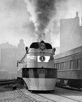 Black and white photograph of a locomotive for the Hiawatha, Milwaukee Road. Photograph by Milwaukee Road News Bureau, 1935.