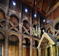 Color image of the interior of the original Hopperstad Church in Vik, Norway, July 13, 2010.