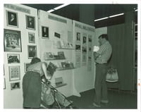Black and white photograph of JCRC/ADL display at the Minnesota State Fair, c.1986.