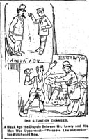 Black and white scan of The situation changed. Minneapolis Journal, April 22, 1889.