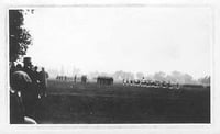 Black and white photograph of Third Infantry passing in review for Maud Hart Lovelace, author of Early Candlelight, which was set at Fort Snelling, September 1929.