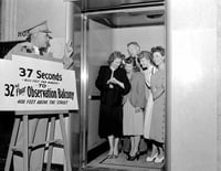 Black and white photograph of the elevator to Foshay Tower observation balcony, Minneapolis, 1948.