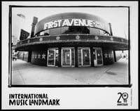 Black and white photograph of First Avenue, 29 North Seventh Street, Minneapolis, ca. 1990. Photograph by Dan Corrigan.