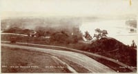 Black and white photograph of Mounds Park ca. 1910. This image shows a commanding view of the river canyon from the mounds.