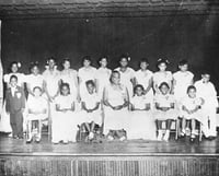 Black and white photograph of a children’s piano recital at Phyllis Wheatley Settlement House, Minneapolis, ca. 1953.