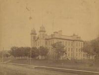 Black and white photograph of Mankato State Normal School, 1871.