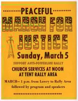 Peaceful March For Justice flyer, undated. The march was organized to protest the construction of power lines in rural Minnesota in the late 1970s or early 1980s. Used with the permission of Pope County Historical Society.
