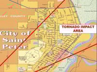Map showing the path of the St. Peter Tornado.