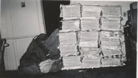 Black and white photograph of bundles of the Waconia Patriot ready to be shipped. Date and photographer unknown.