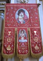 Color image of a banner inside St. Mary’s Orthodox Cathedral in Minneapolis. Photographed by Paul Nelson on June 10, 2014.