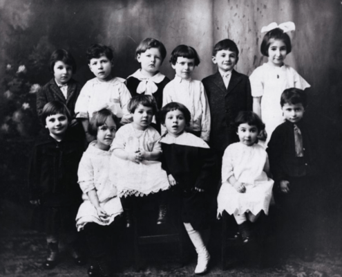 Black and white photograph of children attending a child's birthday party c.1912.