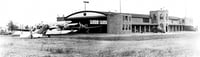 Black and white photograph of aircraft hanger at Camp Ripley, 1939.