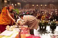 The Dalai Lama at the Tibetan American Foundation of Minnesota in St. Paul, 2017. Photograph by Tashi Khongtsotsang.