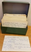 Handwritten mass-quantity recipes for Swedish meatballs and creamed chipped beef, used by Oscar C. Howard in his catering business. Oscar C. Howard papers, 1945–1990, Cafeteria and Industrial Catering Business, Manuscripts Collection, Minnesota Historical Society.